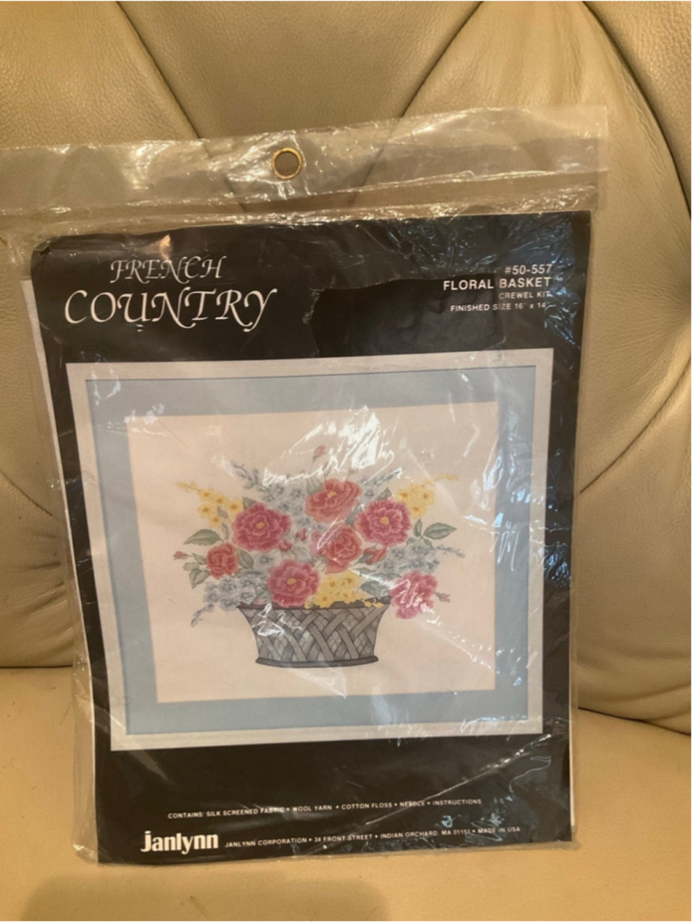 Vintage New Janlynn French Country Floral Basket Crewel Embroidery Kit